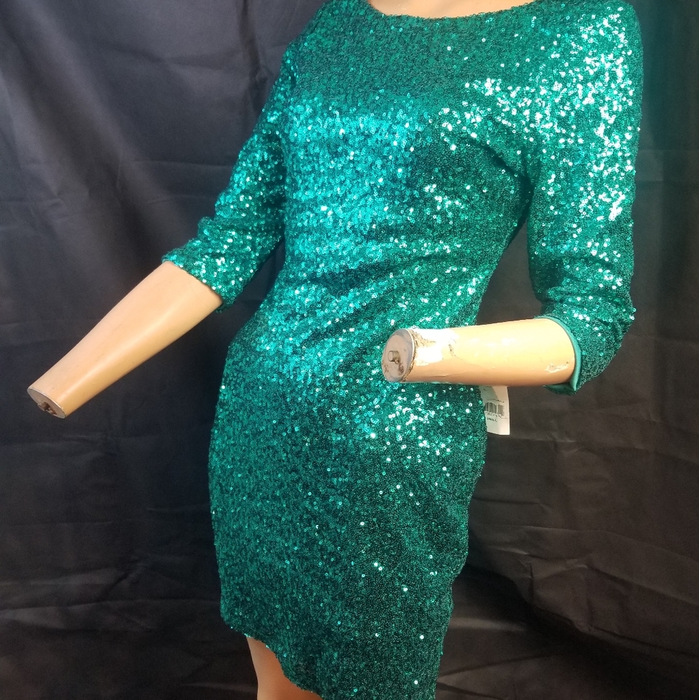 Ruby Rox green sequin mini dress 3/4 sleeve Small
